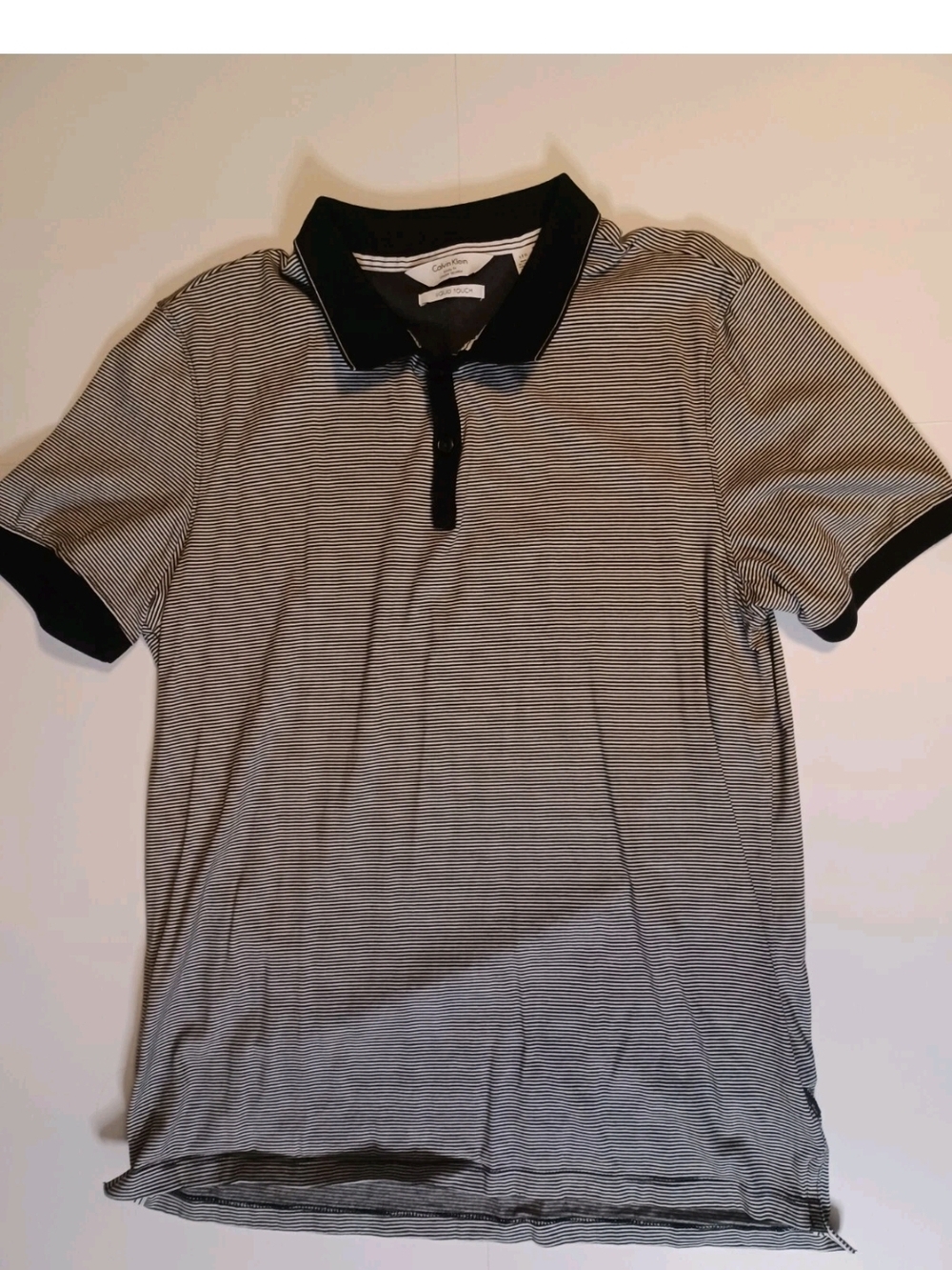 Calvin Klein Men's Polo Shirt Large Black And White Stripped Liquid Touch